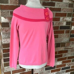 RAFAELLA Pink Off Shoulder Double Button Detail 100% Cotton Sweater M NWOT